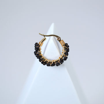 Gold Black Beaded Hoop Earrings, Wedding Guest Statement Earrings.